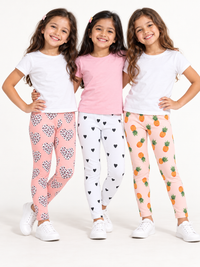 Pink White & Peach All Over Print Girl Leggings (Pack of 3)