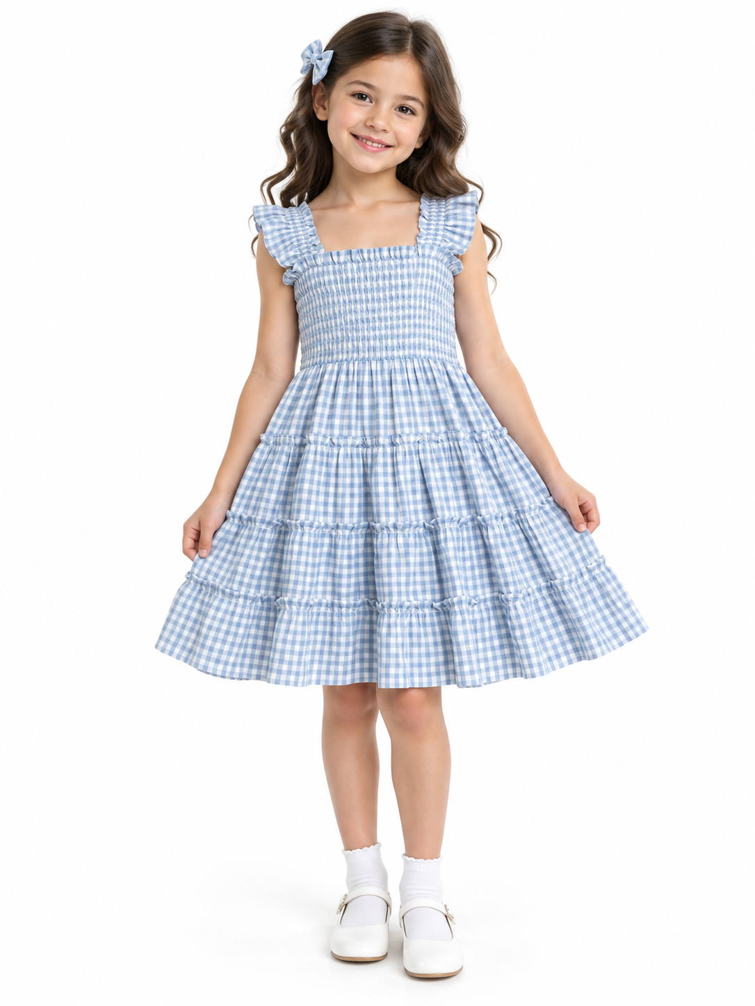 Blue Checks Smoked Sleeveless Dress