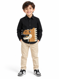 Black Dinosaur Full Sleeve Collar Neck Cotton Shirt