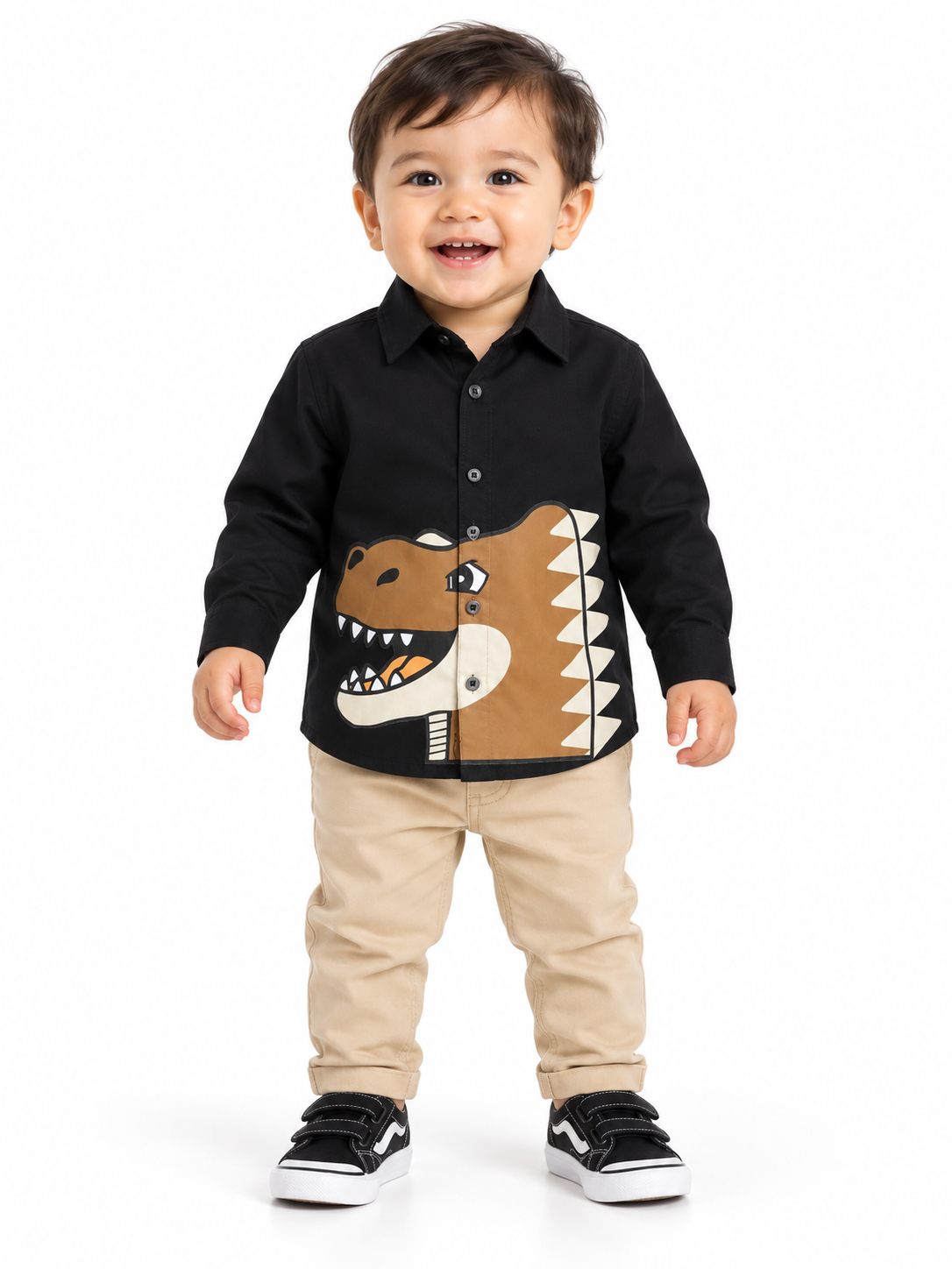 Black Dinosaur Full Sleeve Collar Neck Cotton Shirt