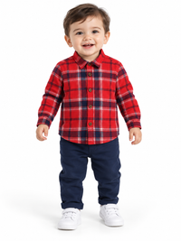 Red Black Big Checks Collar Neck Full Sleeve Cotton Shirt