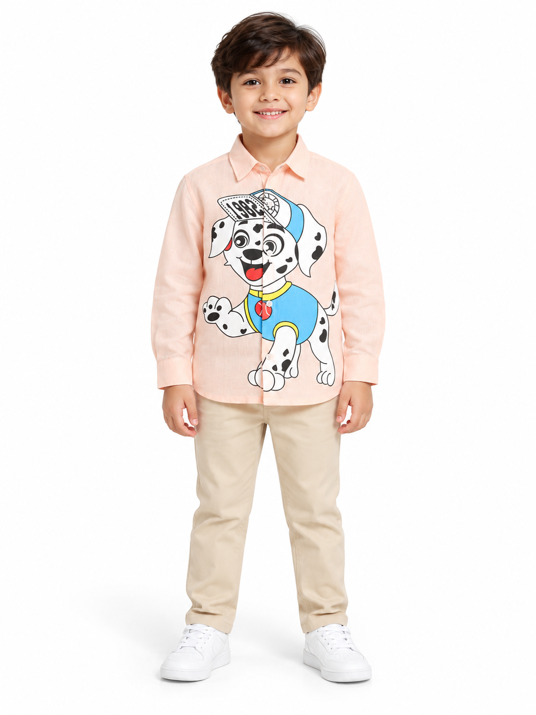 Pink Full Sleeve Collar Neck Dog Print Cotton shirt