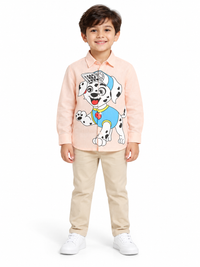 Pink Full Sleeve Collar Neck Dog Print Cotton shirt