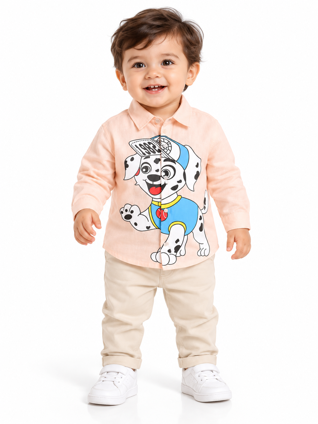Pink Full Sleeve Collar Neck Dog Print Cotton shirt