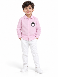 Pink Dog Embroidery Collar neck Full Sleeve Cotton Shirt
