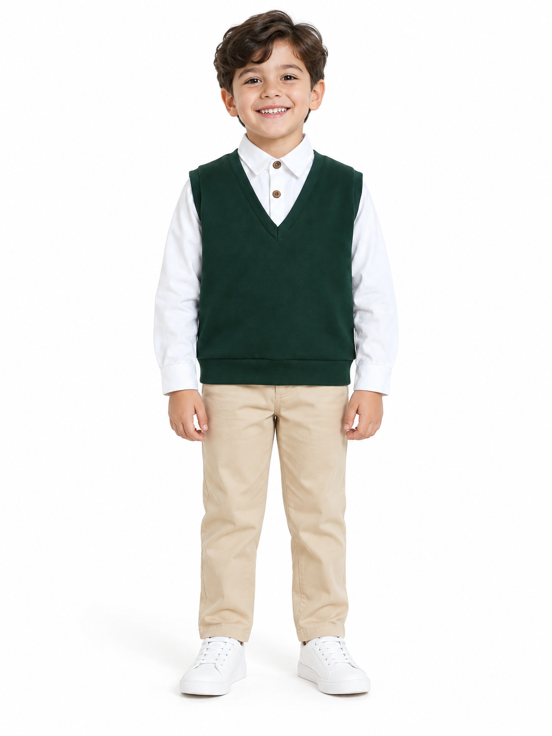 Green & White Collar Neck Full Sleeve Cotton Sweatshirt