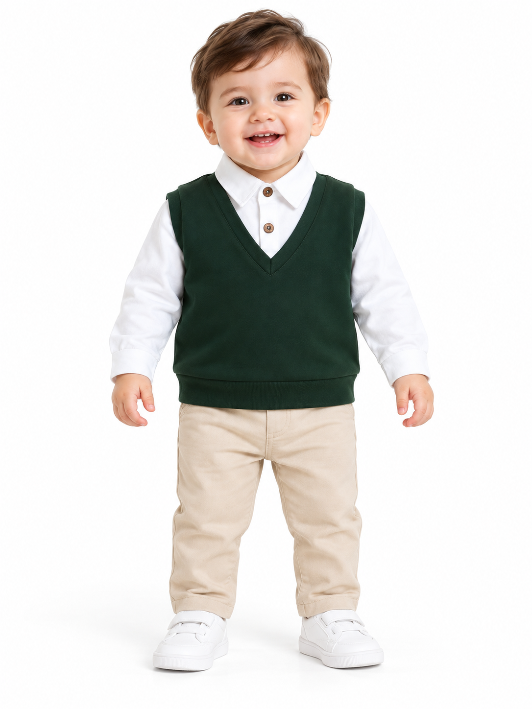 Green & White Collar Neck Full Sleeve Cotton Sweatshirt