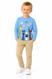 Boys 4 Animals Blue Full Sleeves T-Shirt