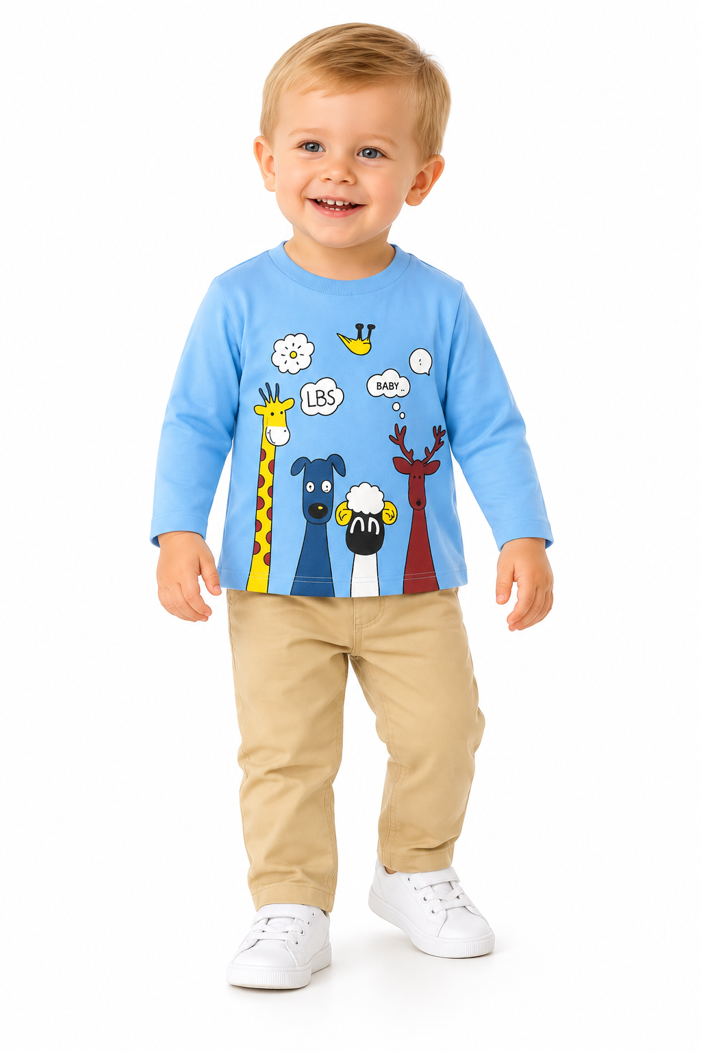 Boys 4 Animals Blue Full Sleeves T-Shirt