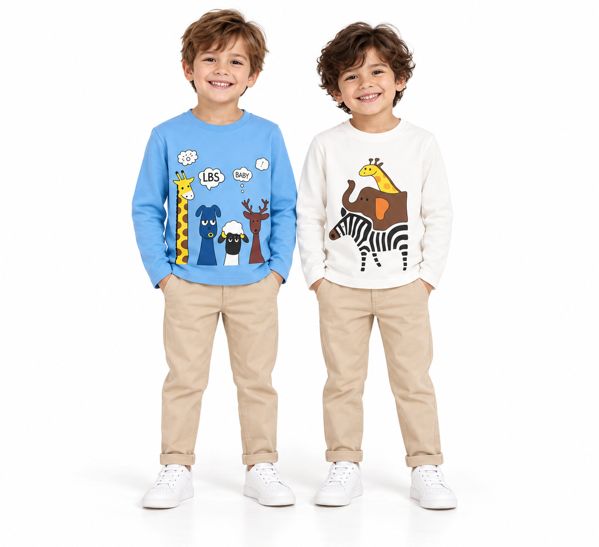 Boys Pack Of 2 Animal T-Shirt White And Light Blue