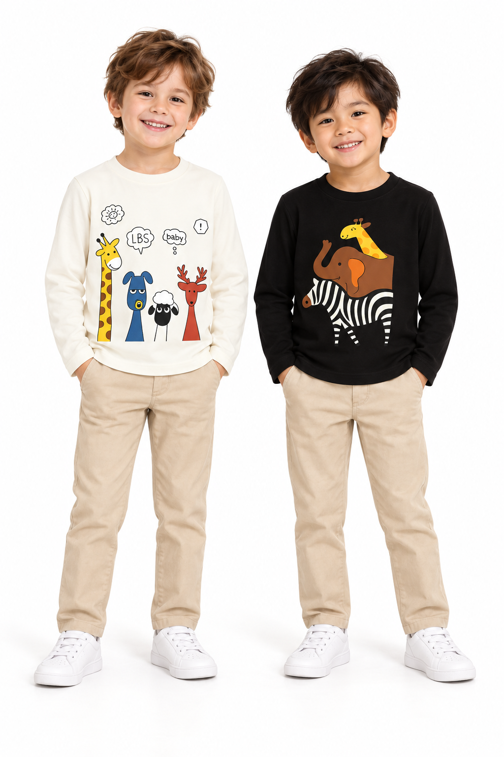 Boys Pack Of 2 Animal T-Shirt White And Black