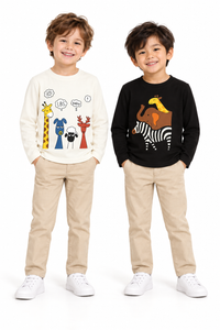 Boys Pack Of 2 Animal T-Shirt White And Black