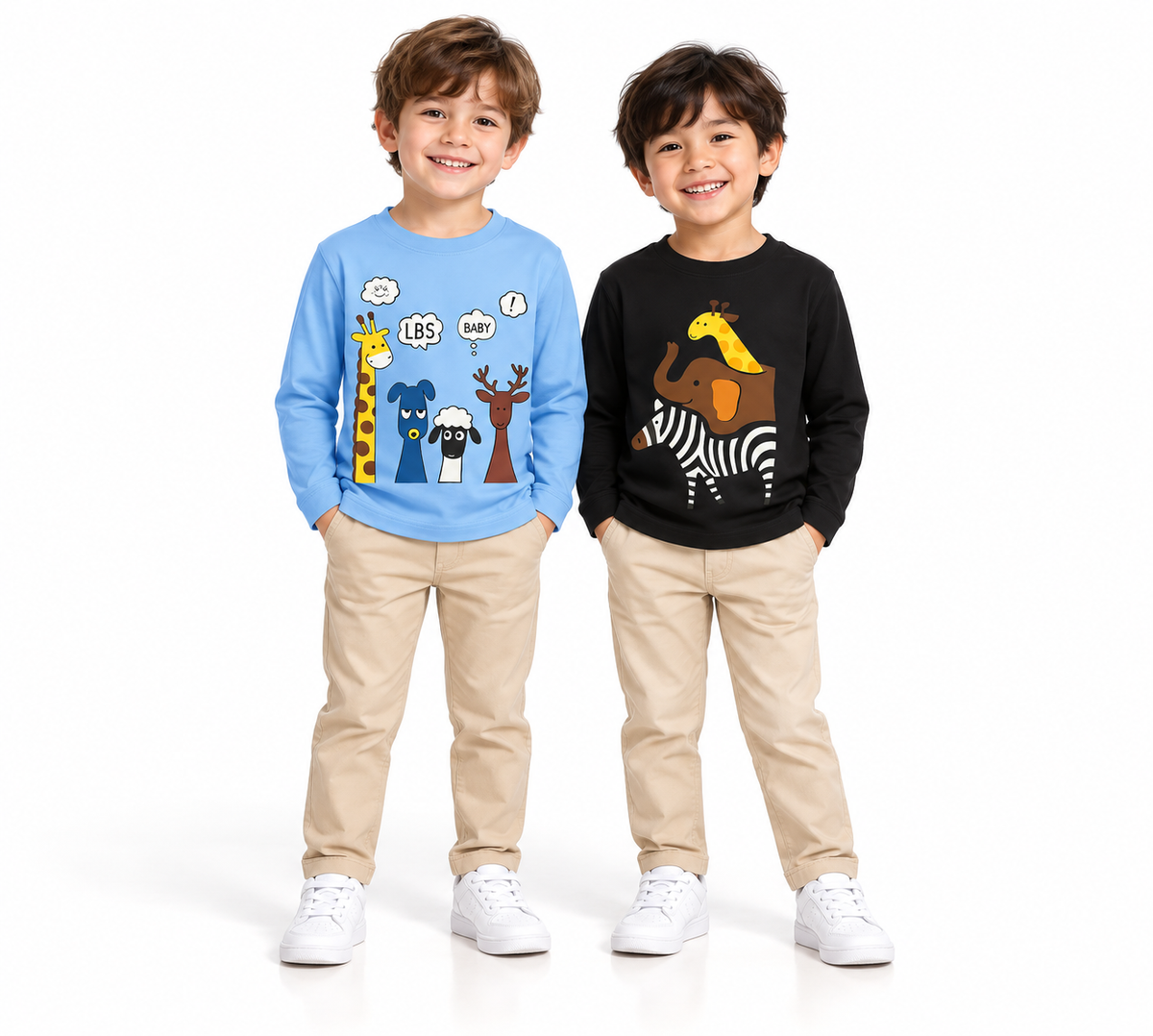 Boys Pack Of 2 Animal T-Shirt Black And Light Blue