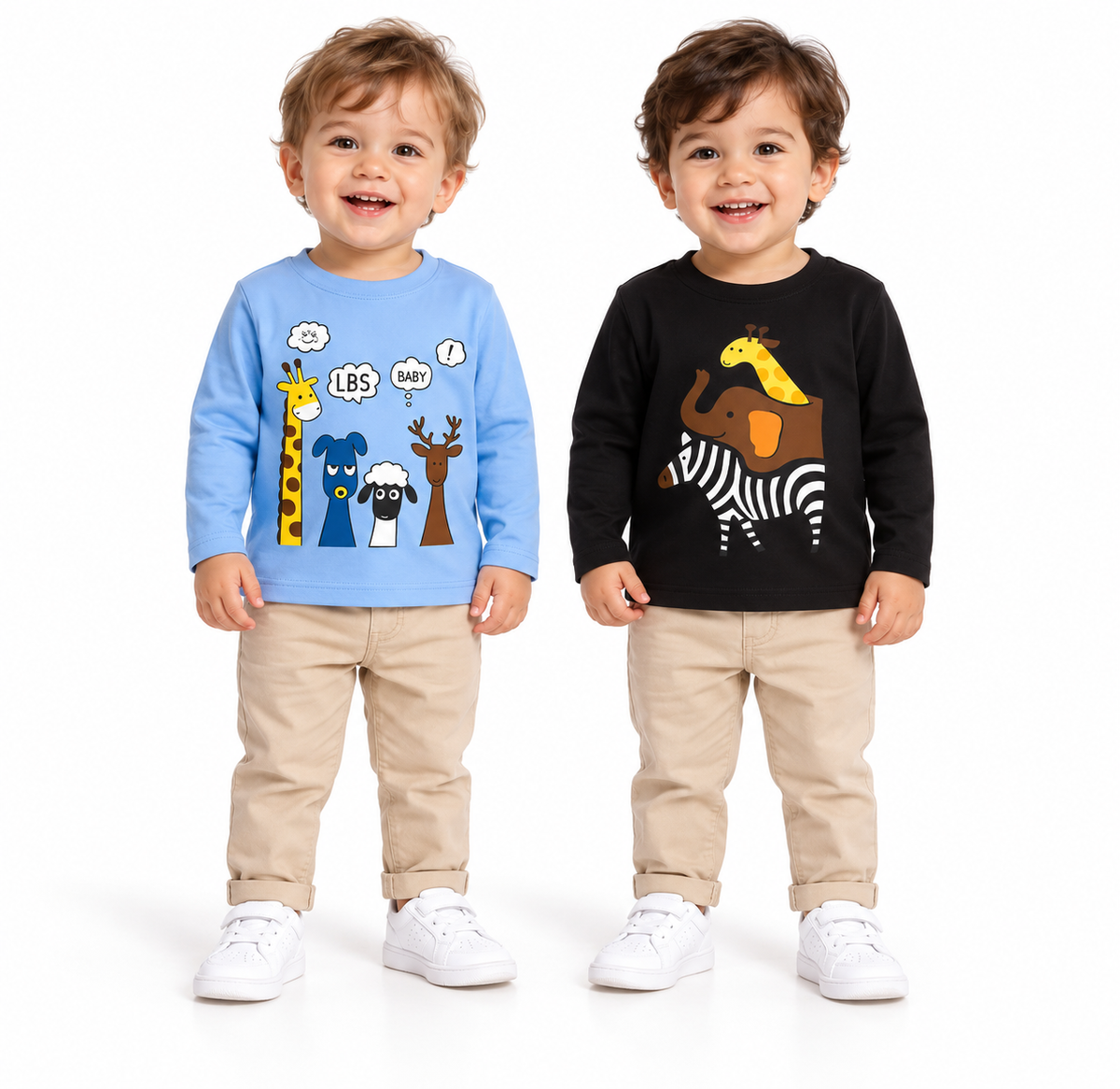 Boys Pack Of 2 Animal T-Shirt Black And Light Blue