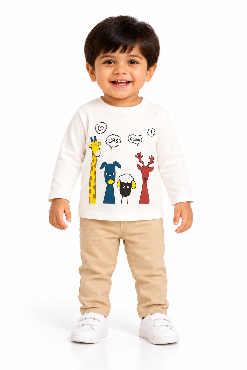 Boys 4 Animals White Full Sleeves T-Shirt
