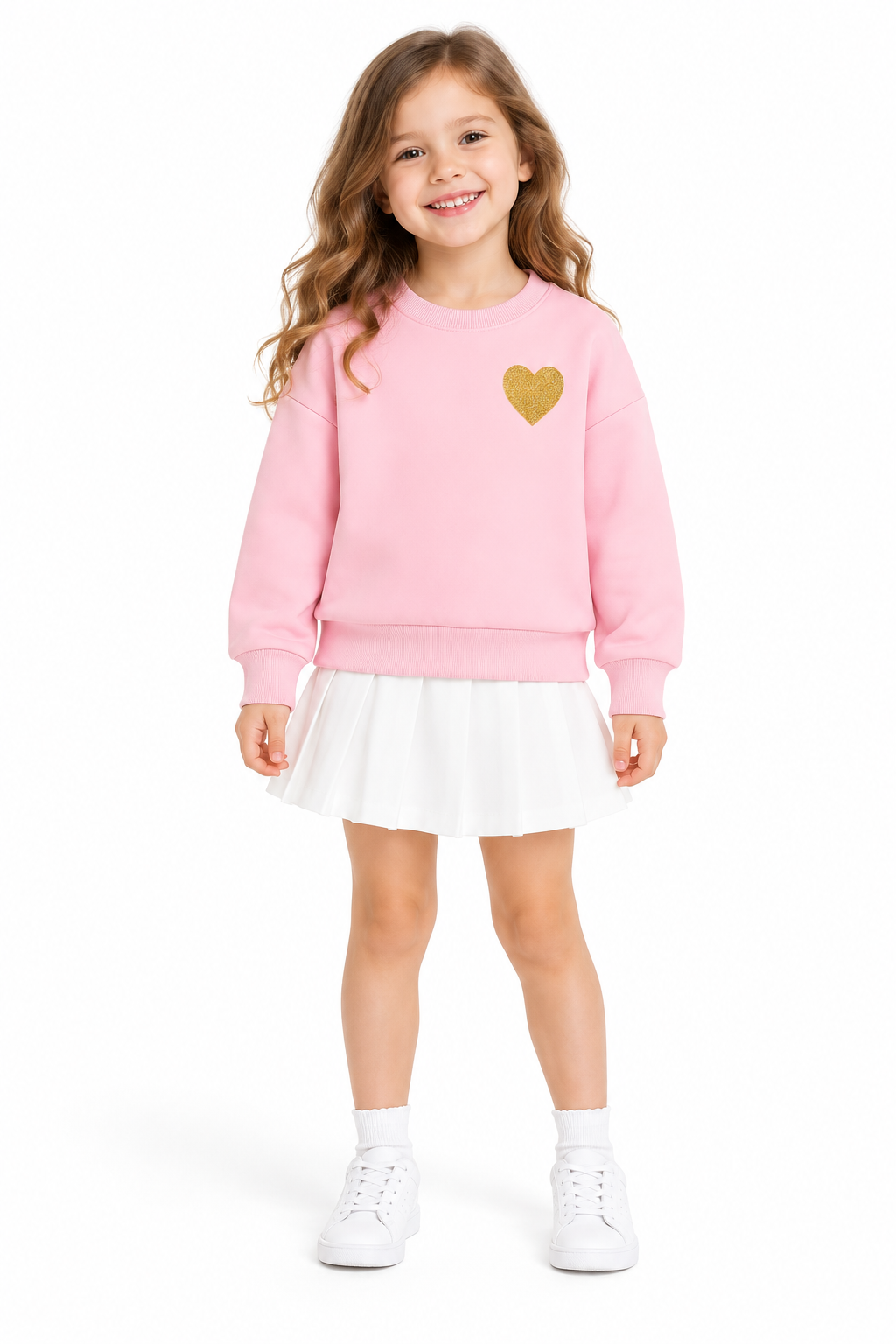 Cute Gold Heart Pink Cotton Knitted Sweatshirt