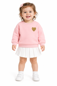 Cute Gold Heart Pink Cotton Knitted Sweatshirt