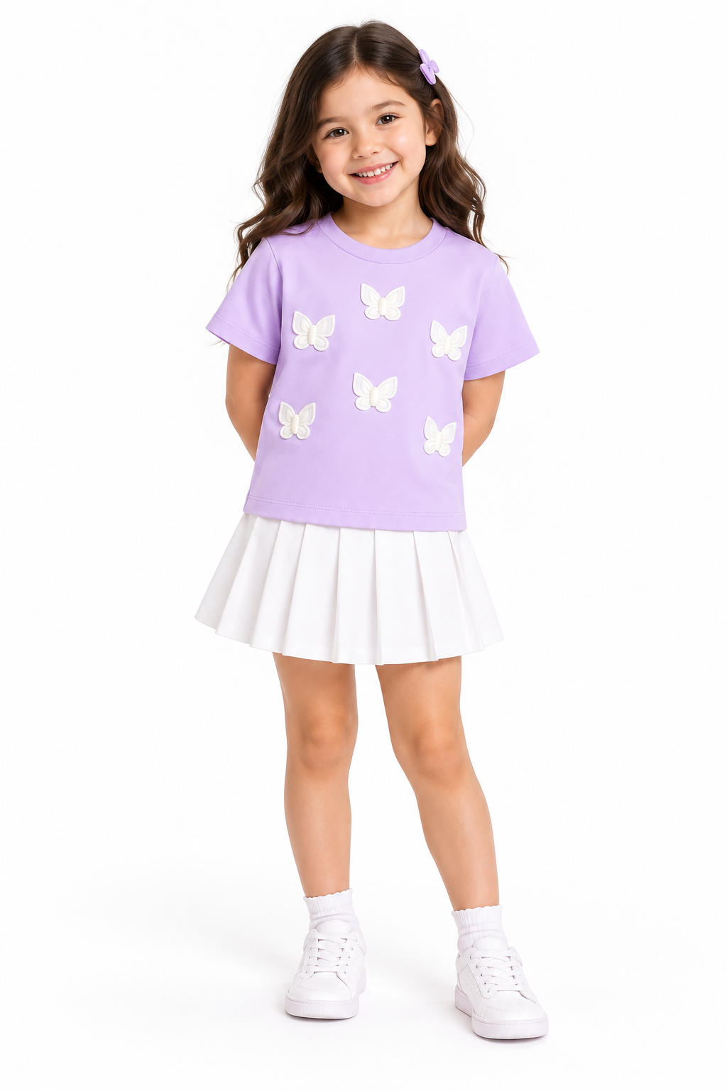 Lilac Butterfly Applique Cotton T-Shirt