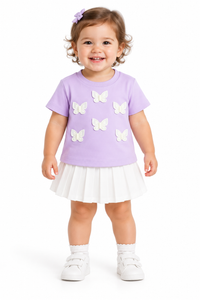 Lilac Butterfly Applique Cotton T-Shirt