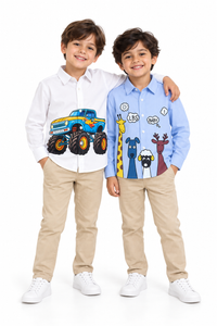 Pack Of 2 Shirts White Tractor Print Shirt And Blue 4 Animal Print Shirt