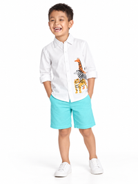 White 3 Animal Printed Full Sleeve Pure Cotton Shirt