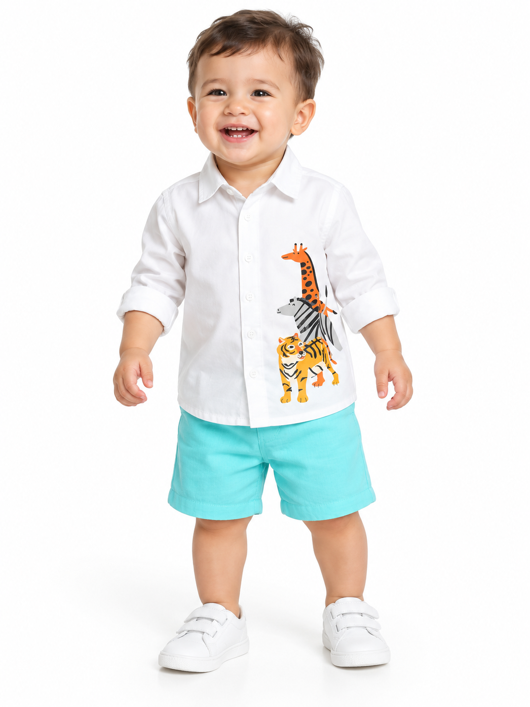White 3 Animal Printed Full Sleeve Pure Cotton Shirt