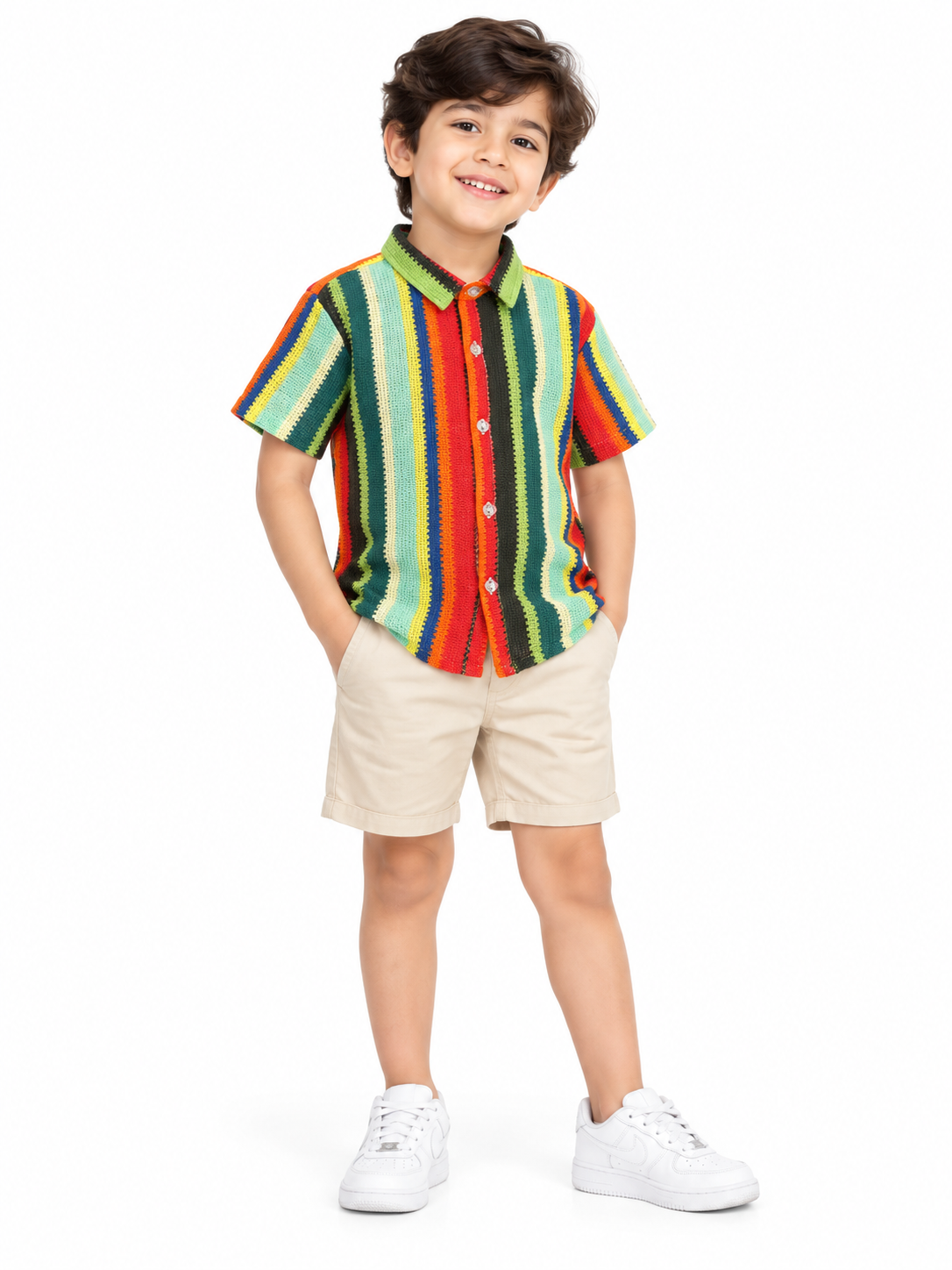 Multi Color Half Sleeve Stripes Rainbow Cotton Shirt