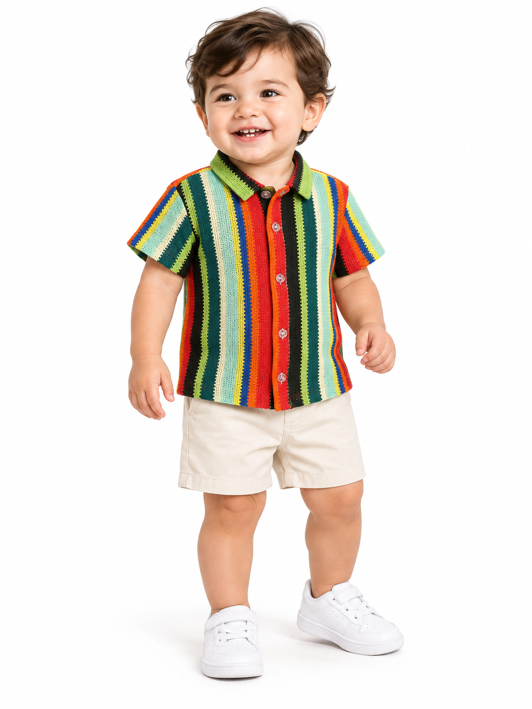 Multi Color Half Sleeve Stripes Rainbow Cotton Shirt