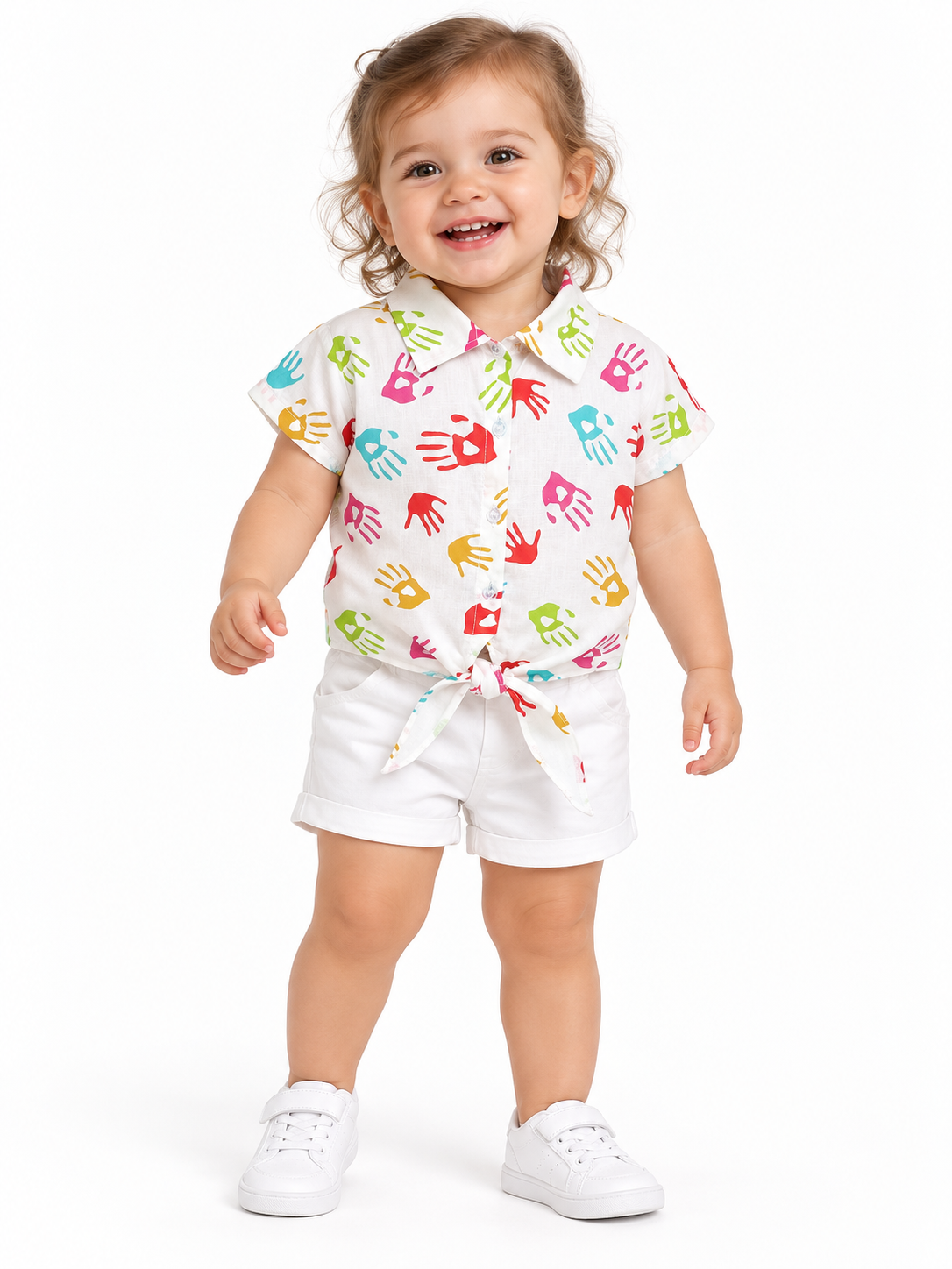 GIRLS TIE-UP HAND PRINT SHIRT