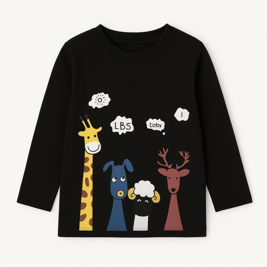 Boys 4 Animals Black Full Sleeves T-Shirt