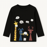 Boys 4 Animals Black Full Sleeves T-Shirt