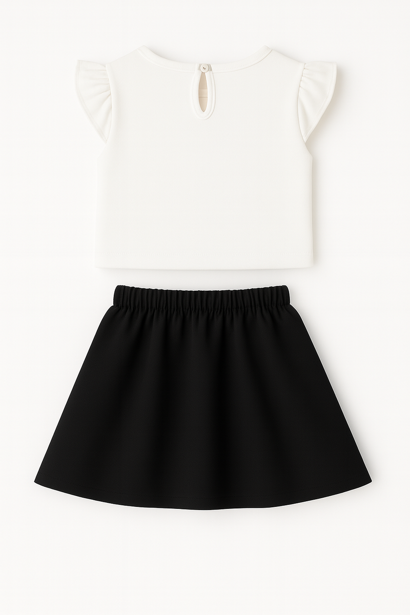 Girls  Elegant Big Flower Top & Skirt Co-Ord Set