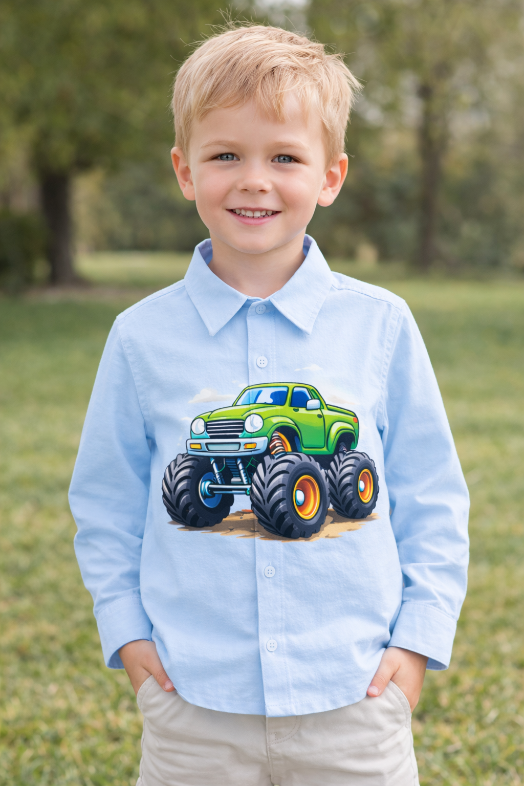 Light Blue Boys Big Monster Truck Shirt