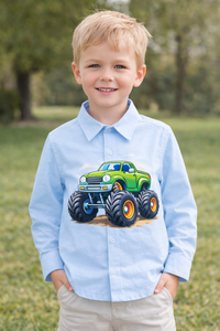 Light Blue Boys Big Monster Truck Shirt