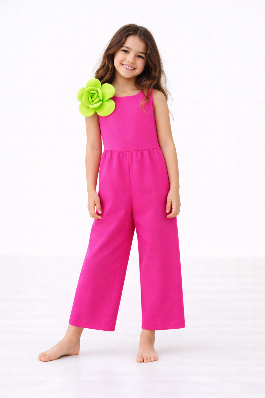 Girls Party Wear Pink Jumpsuit with 3D Flower