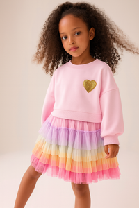 Cute Gold Heart Pink Cotton Knitted Sweatshirt