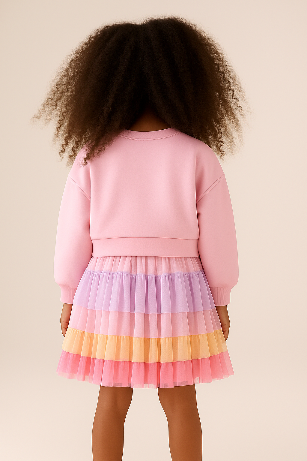 Cute Gold Heart Pink Sweatshirt Dress with Rainbow Tulle Skirt