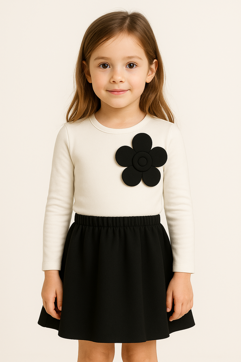 Girls  Elegant Big Flower Top & Skirt Co-Ord Set