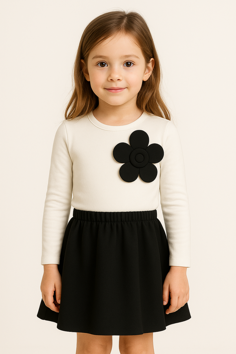 Girls  Elegant Big Flower Top & Skirt Co-Ord Set