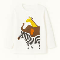 Boys White  Giraffe, Elephant, Zebra Black Full Sleeves T-Shirt