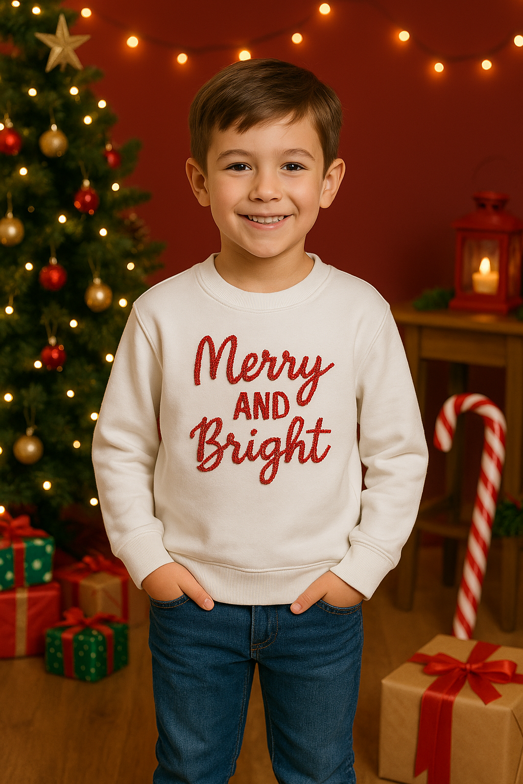Christmas Merry & Bright Hand Embroidered Sweatshirt