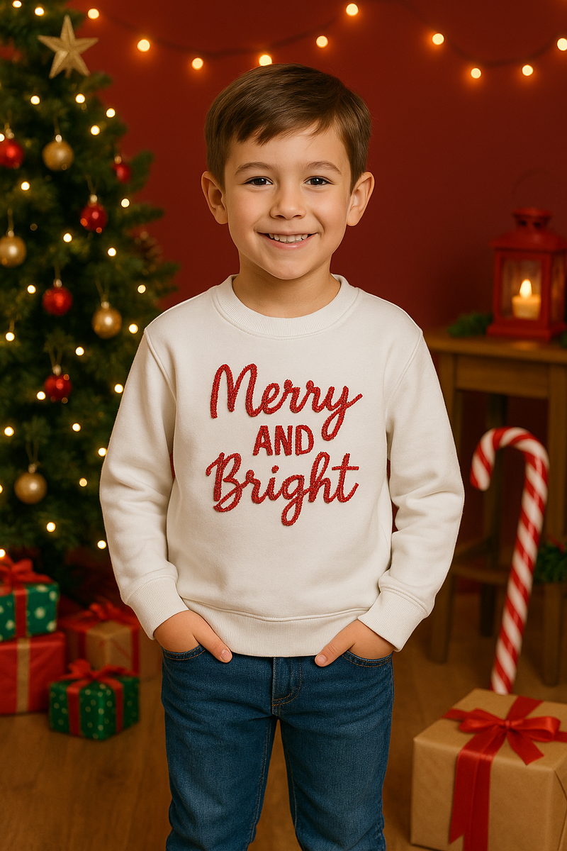 Christmas Merry & Bright Hand Embroidered Sweatshirt