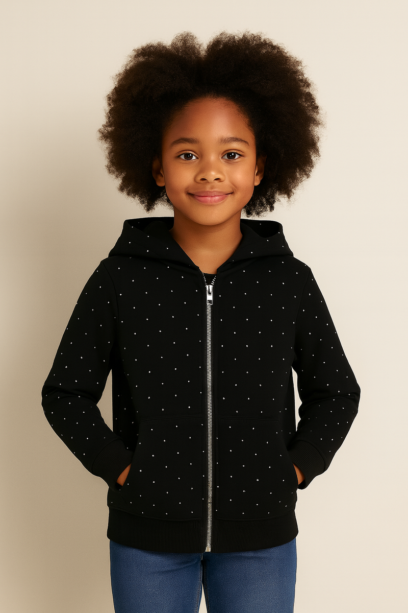 Black Hoodie With Silver Embellishments & With Silver Zipper Black Hoodie With Silver Embellishments & With Silver Zipper