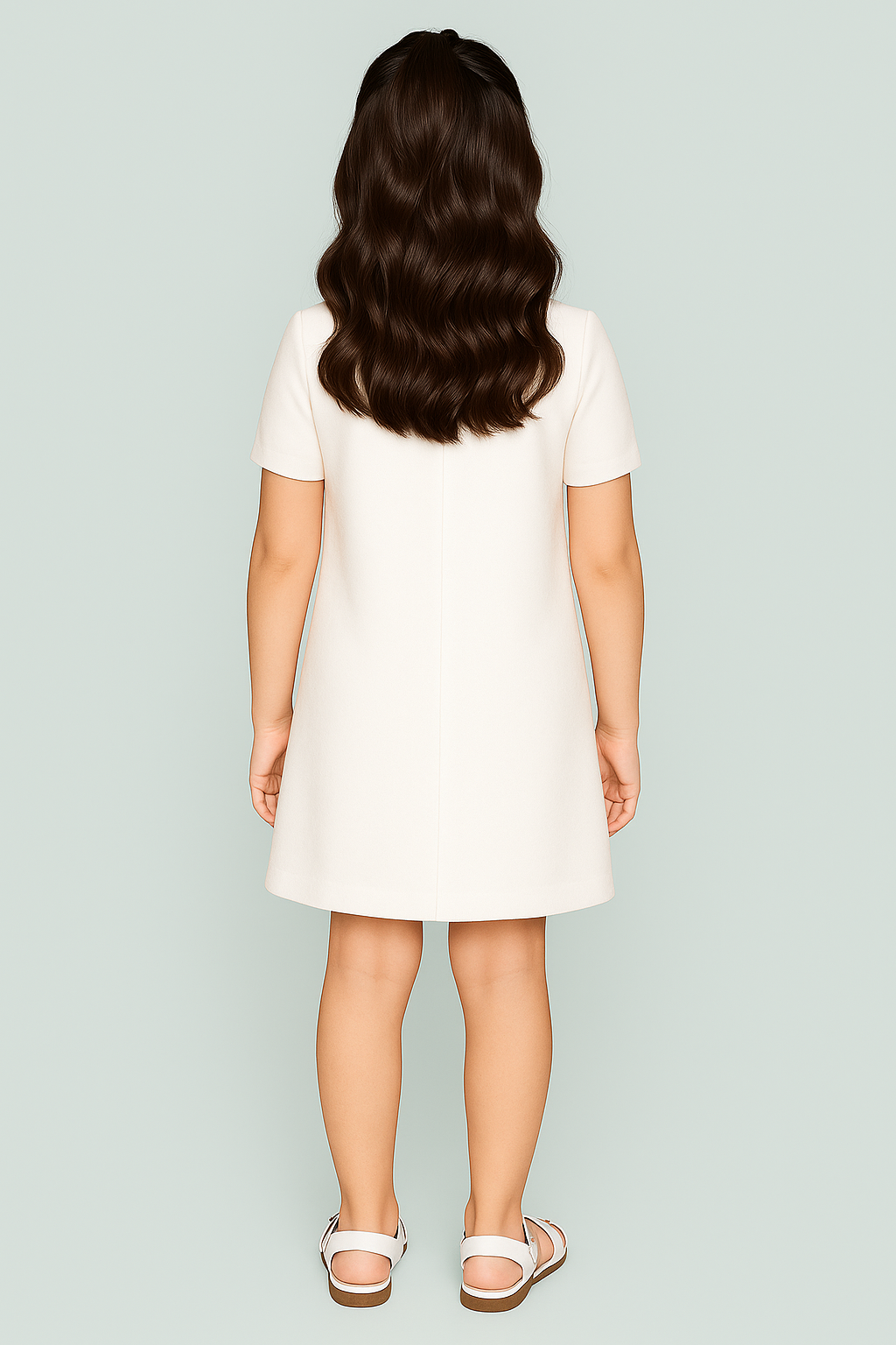 Girls Elegant Half Sleeves White Dress With Big Accent Flower