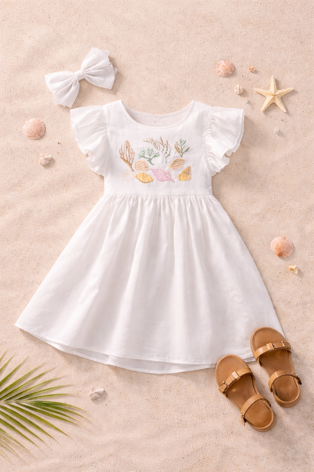 Seaside Shell White Dress – Cute Summer Dress for Girls