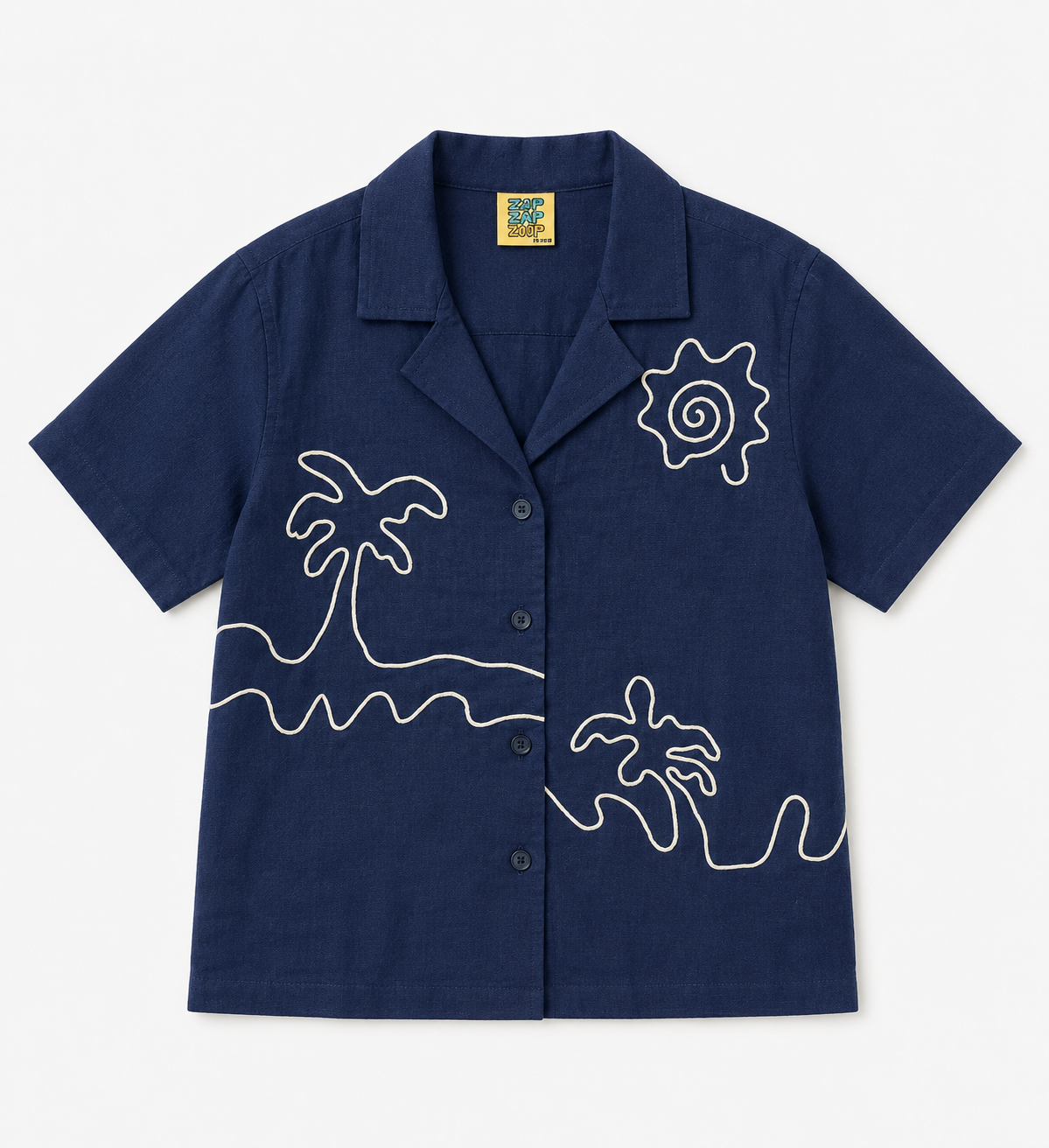 BOYS HAND EMBROIDERY VACATION SHIRT WITH PALM TREES AND SUN