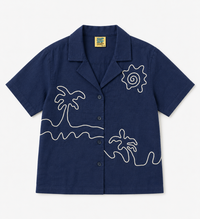 BOYS HAND EMBROIDERY VACATION SHIRT WITH PALM TREES AND SUN