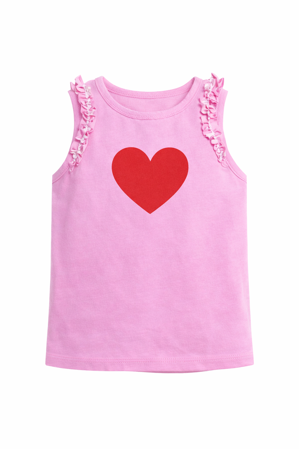 GIRLS PINK SLEEVELESS T-SHIRT WITH RED HEART
