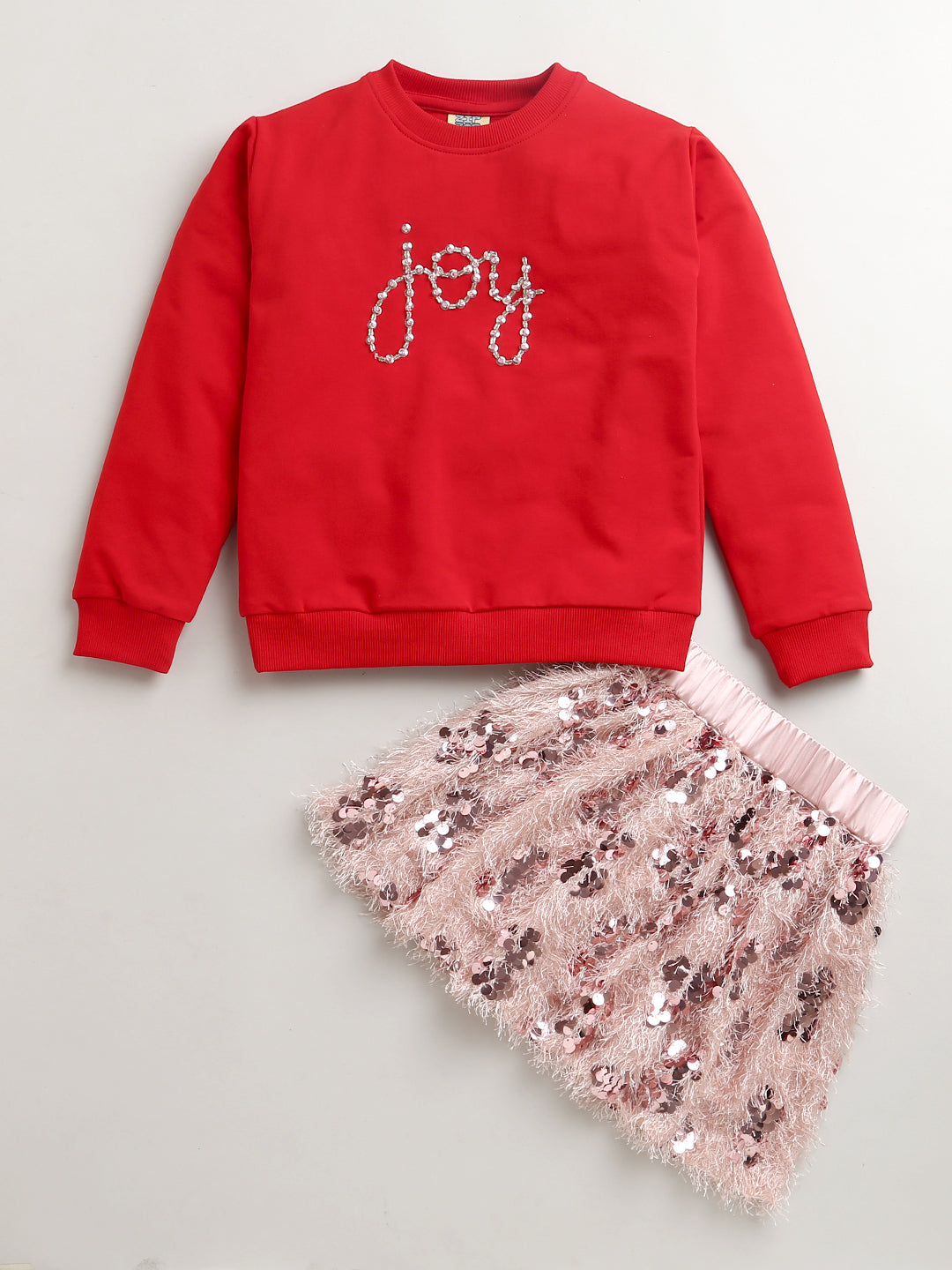 Hand Embroidery Red Sweatshirt Joy With Skirt