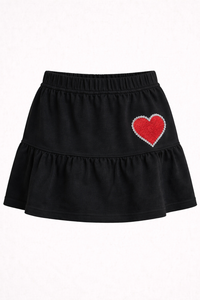 RED HEART T-SHIRT WITH BLACK SKIRT WITH RED HEART CO-ORD SET